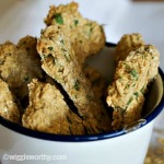 Oats, Applesauce & Chicken dog treats in enamel container