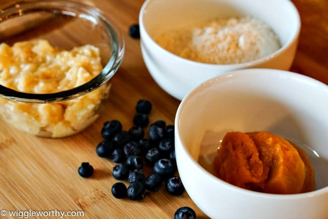 Ingredients for homemeade pumpkin banana dog treats Ingredients for homemeade pumpkin banana dog treats