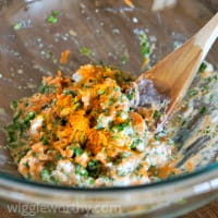 Mixing ingredients in bowl when making homemade dog treats