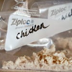 Shredded chicken breast in freezer bag
